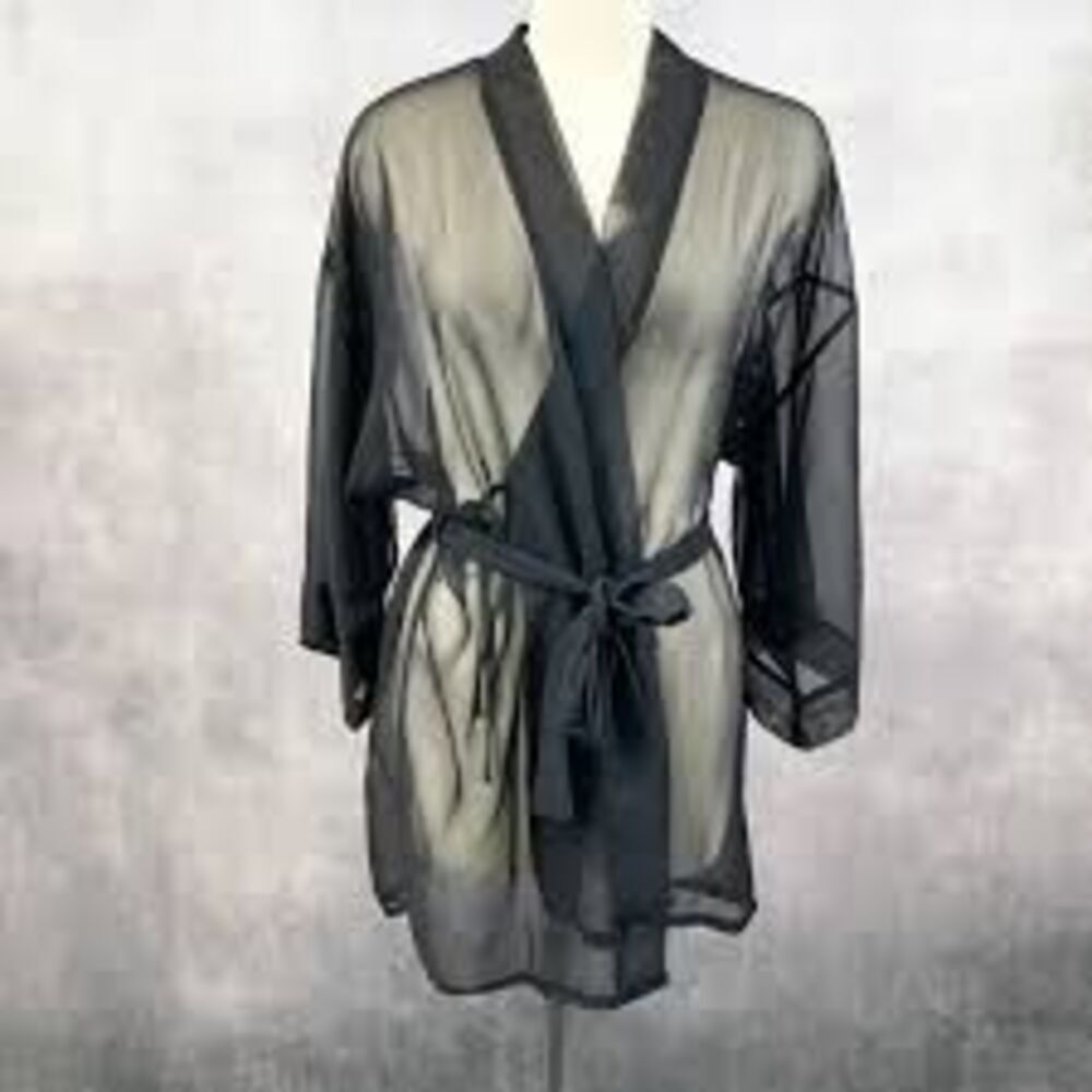 80s Vintage Fredericks of Hollywood Black Sheer Short Robe Medium